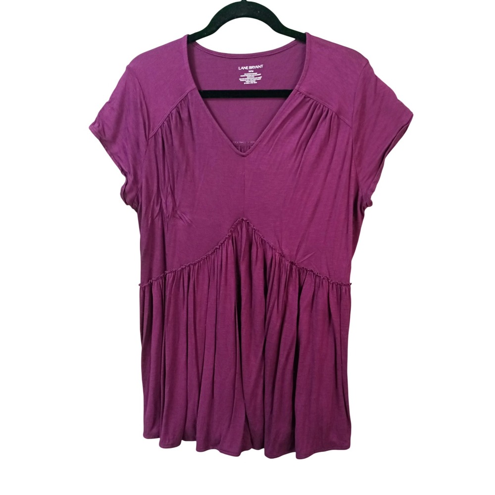 PLUS 14 16 LANE BRYANT Purple Maroon long‎ sleeve top flock velvet detail v neck